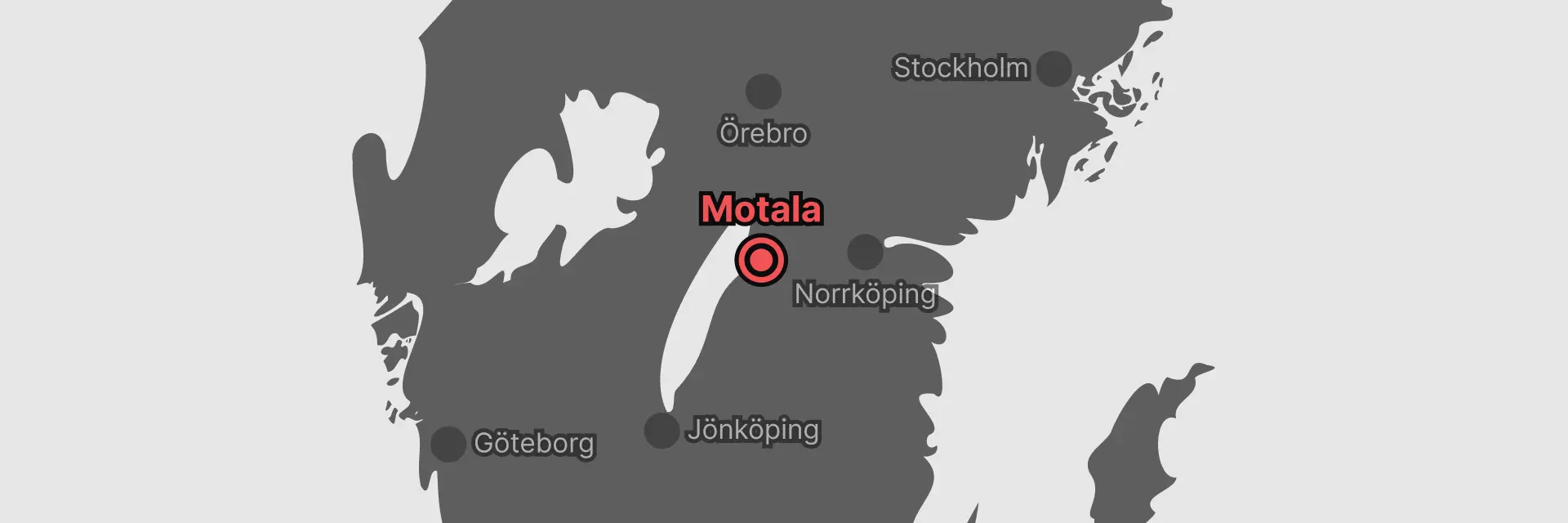Sverigekarta med Motala centrerad i bilden.